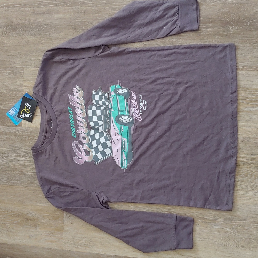 NWT GM Chevrolet Corvette Boys Graphic Long Sleeve T-Shirt Grey Size L